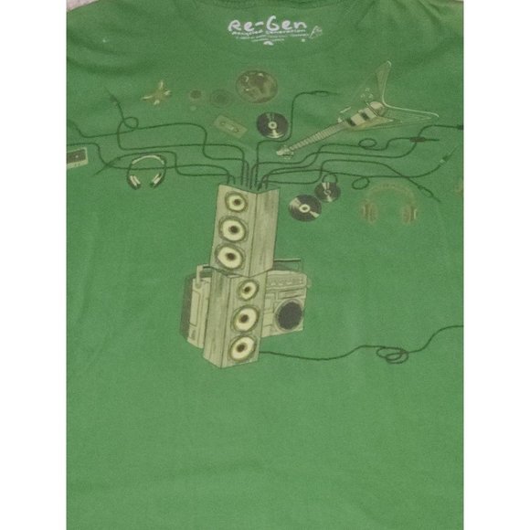 ReGen T-shirt Green Guitar Speakers Vinyl Records Green (L) - Picture 2 of 6